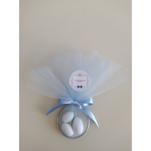 Tül ve Saten Kurdele ile Süslenmiş Halka İçinde Badem Şekeri