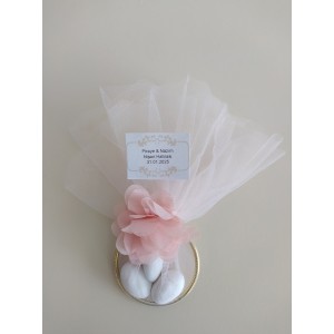 Tül ve Çiçek Süslemeli Halka İçinde Badem Şekeri