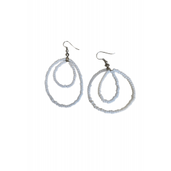 Beyaz Kum Boncuklu Çift Halka Küpe